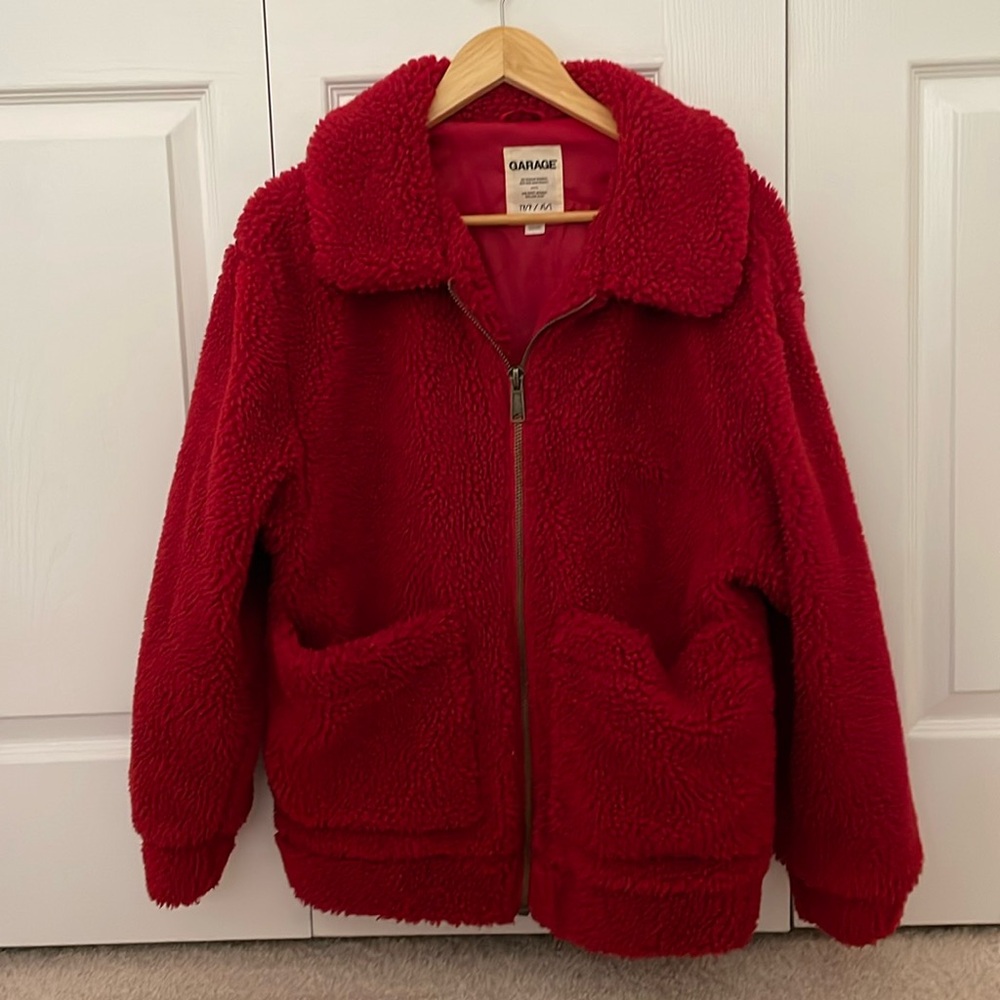 Garage Red Teddy Bear Sherpa Jacket Size XS/S